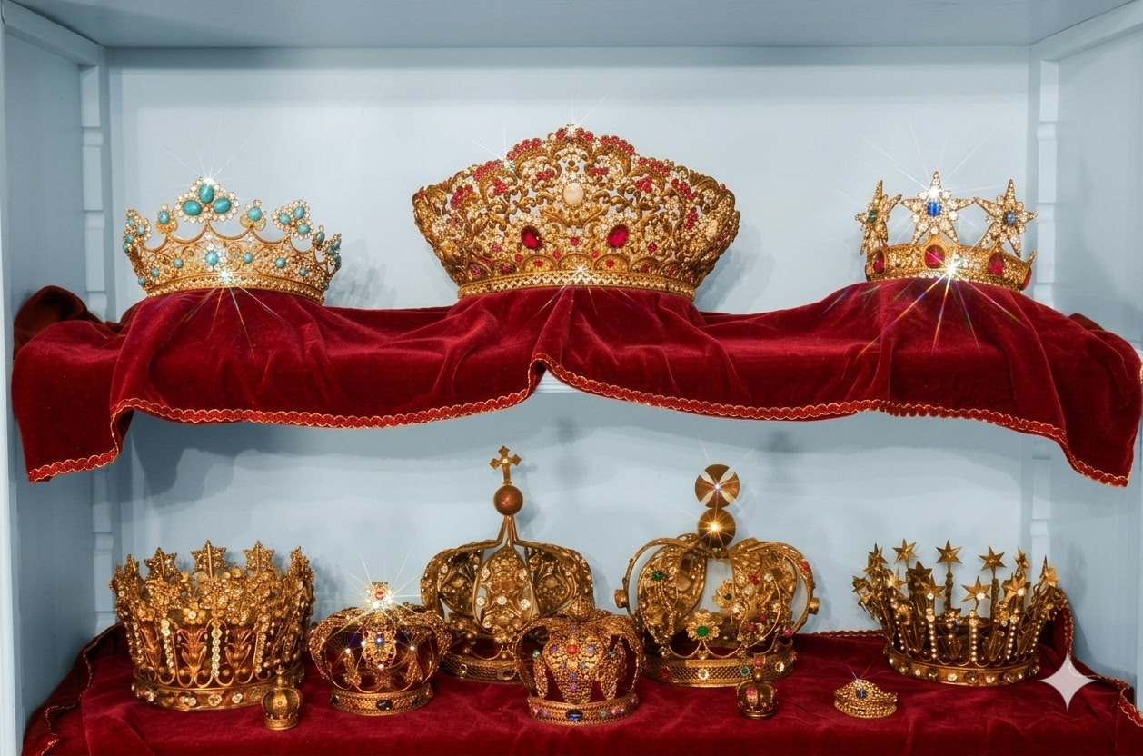 Antique jeweled crown collection at The Towers