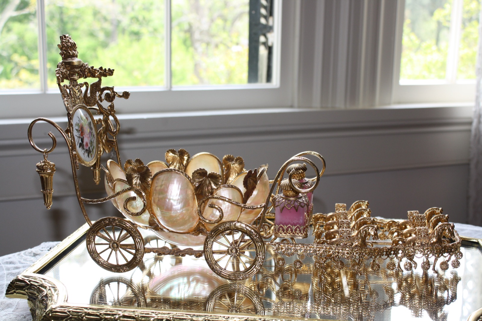 Antique mother-of-pearl carriage at The Towers