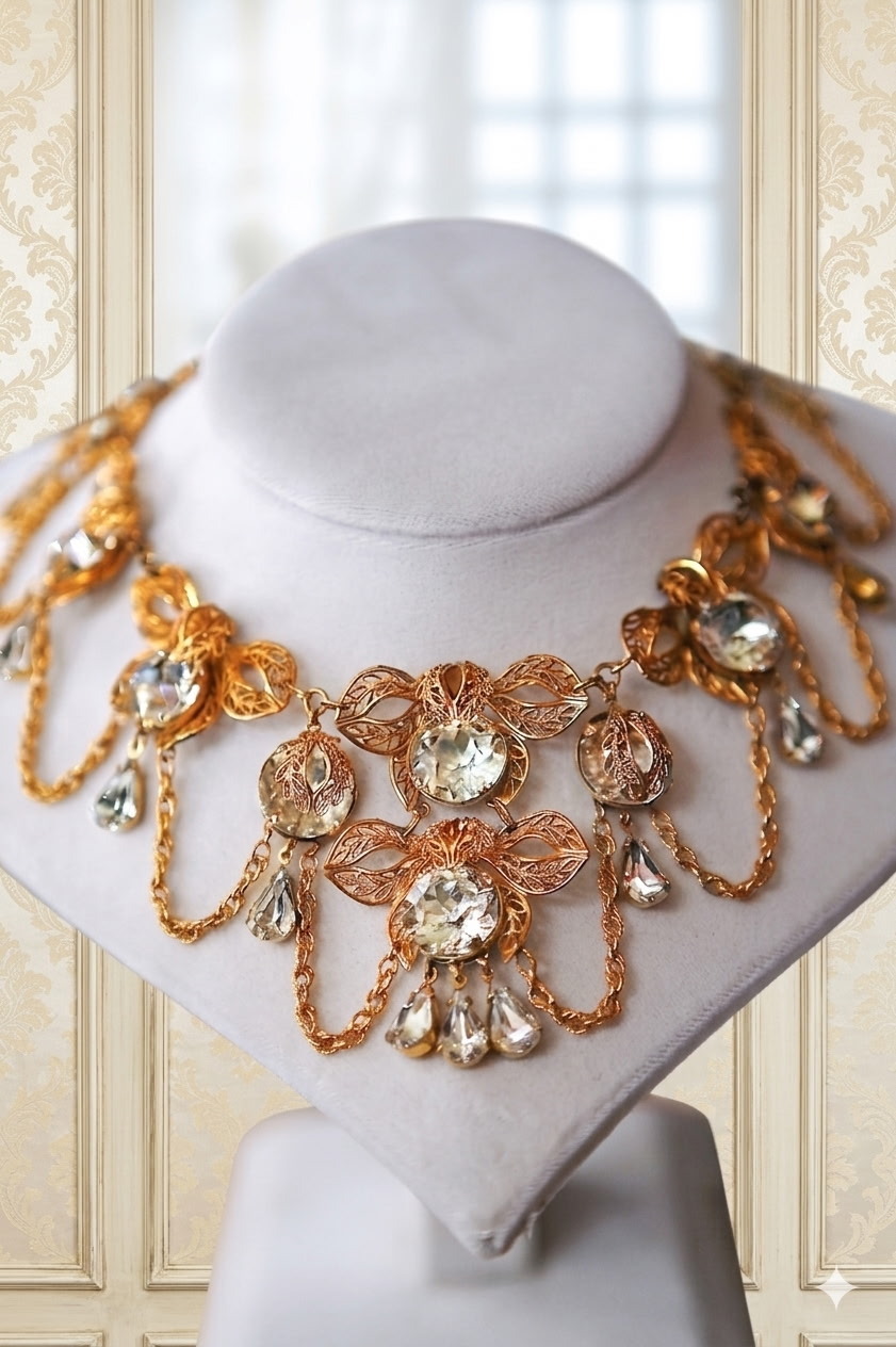 Antique jeweled necklace displayed at The Towers